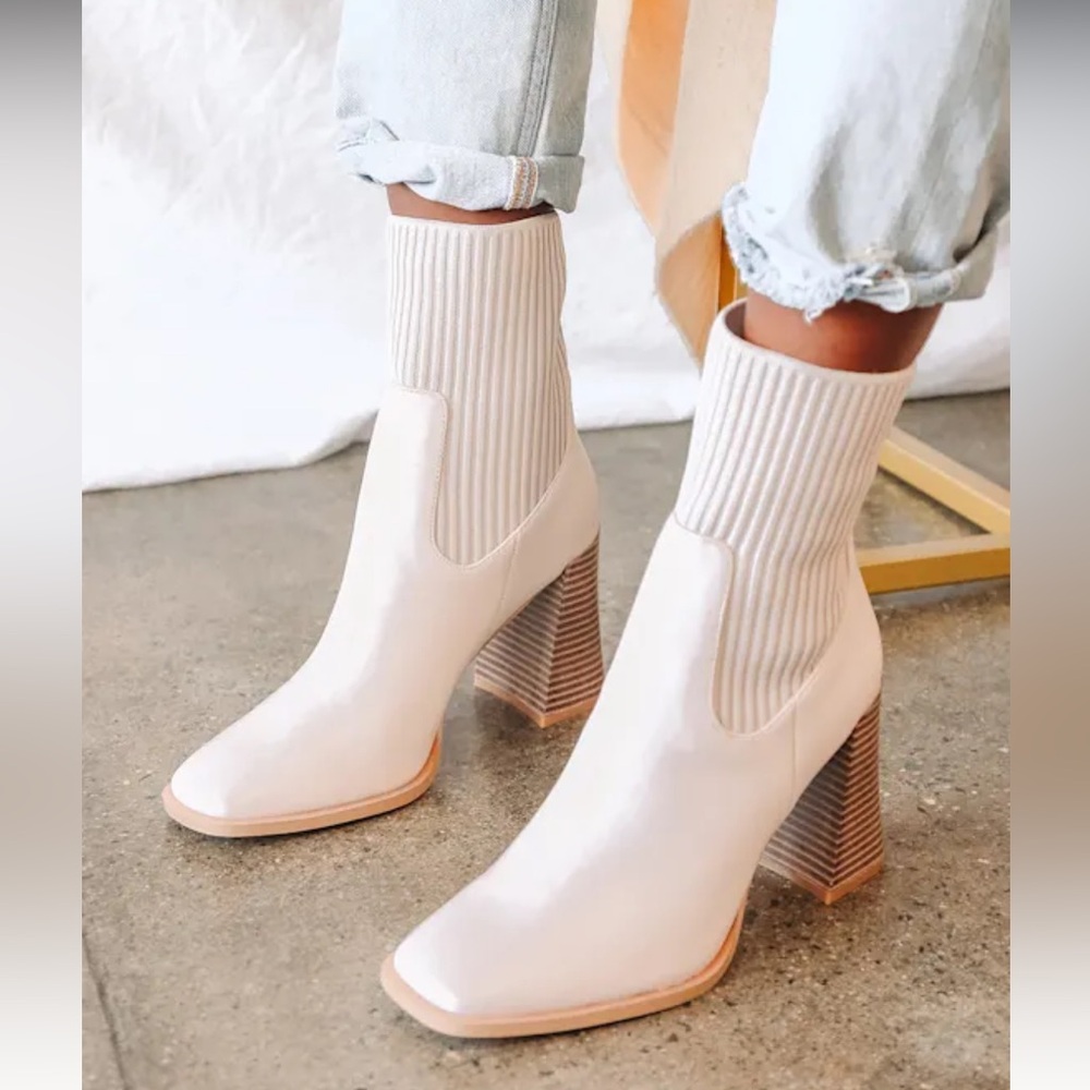 Lulus Naynee Bone Square Toe Mid-Calf Boots
